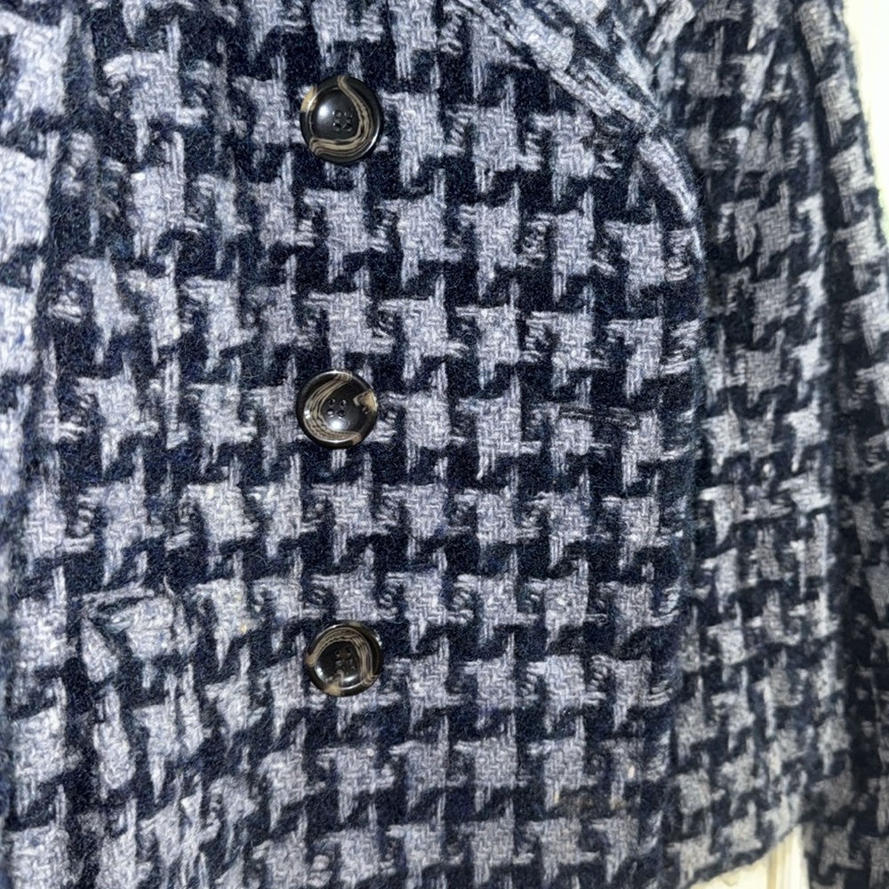 Max Mara Weekend Blue Wool Mohair Alpaca Houndstooth Crop Coat Jacket Size 4 - Picture 4 of 12